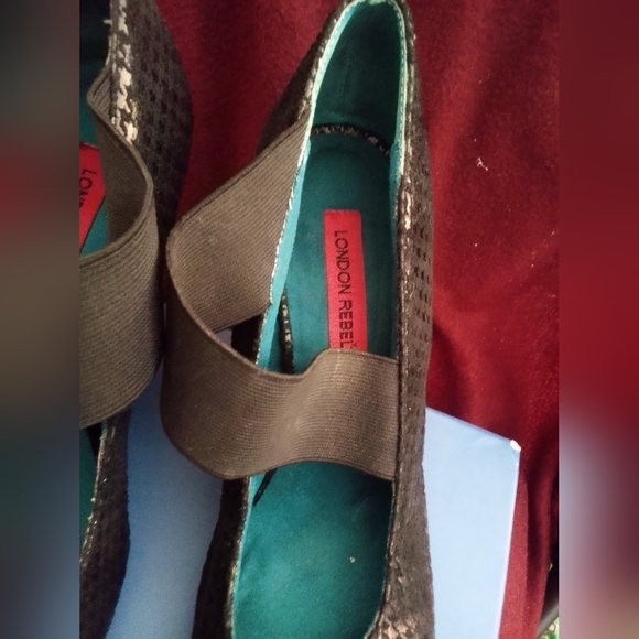 Pre-owned London Rebel Wedges, Black & Charcoal Houndstooth, size 8.5 - Picture 2 of 5